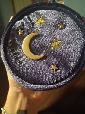 Navy Moon & Star Embellished Round  Jewerly Or Medicine Holder